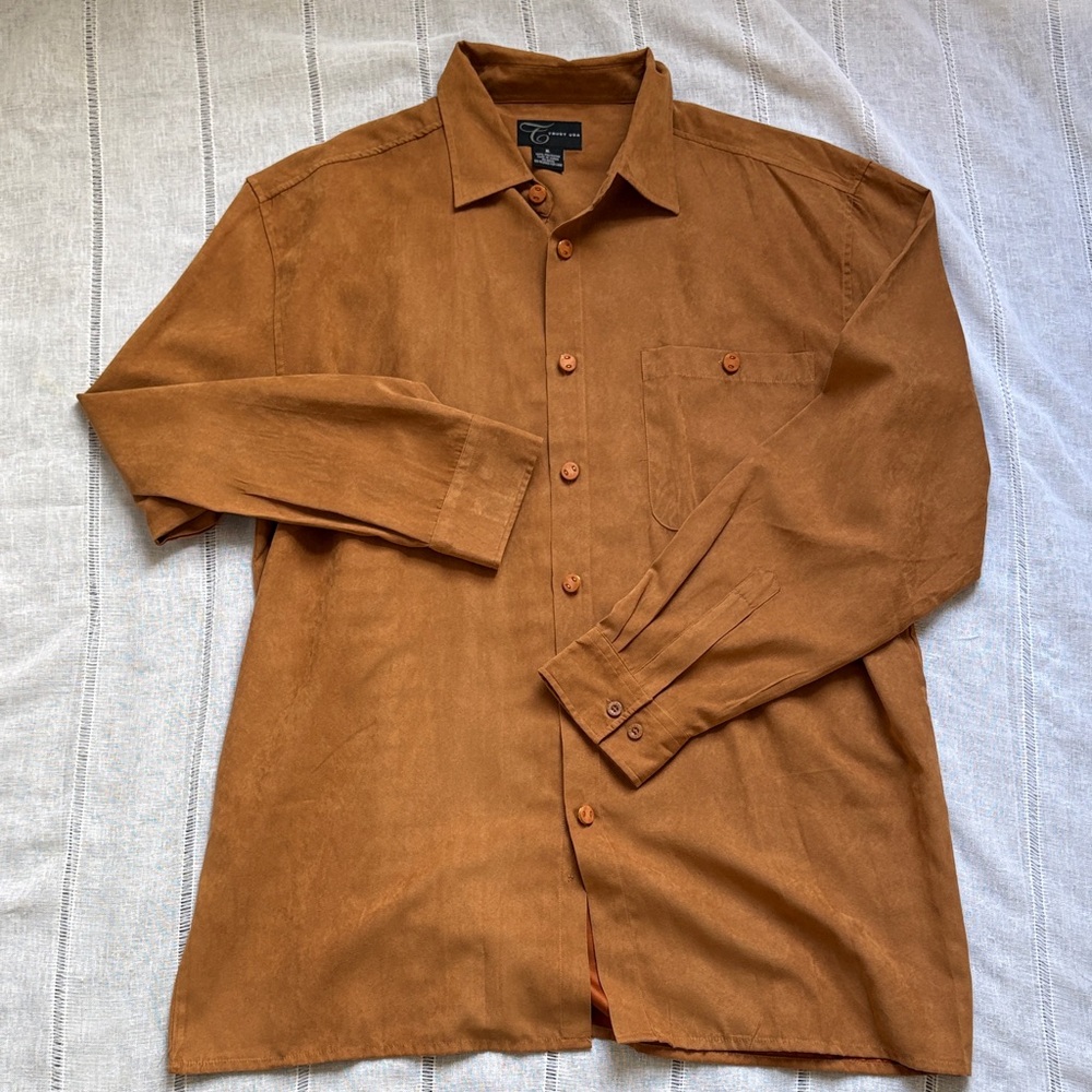 Trust USA Men’s Vintage Faux Suede Button Down - Picture 11 of 14
